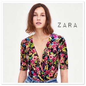 Zara Trafaluc Velvet Crossover Bodysuit - NWT